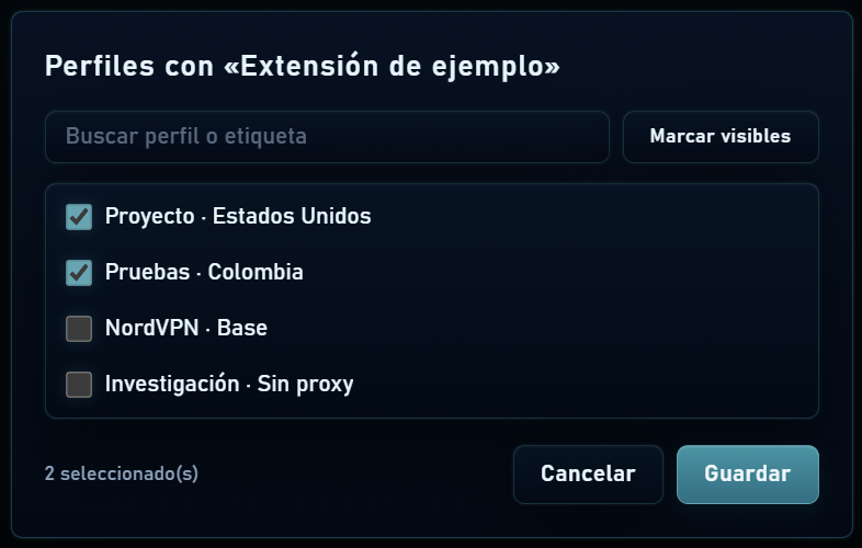 Selección de perfiles para una extensión