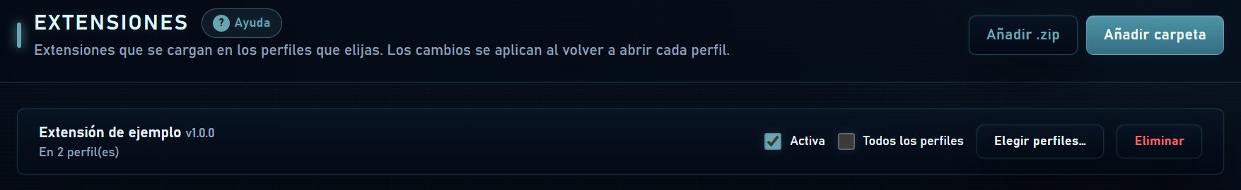 Gestor de extensiones con controles de instalación y alcance