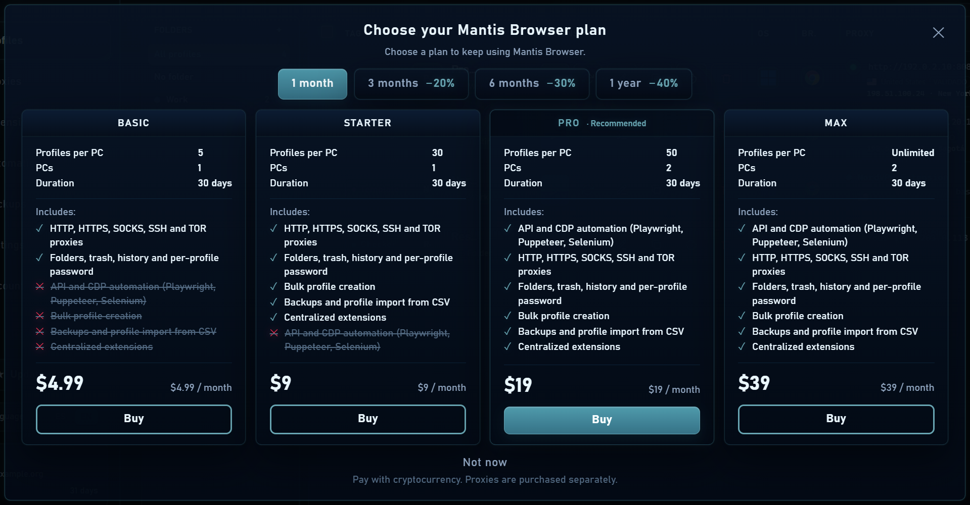 Plan and subscription period selector