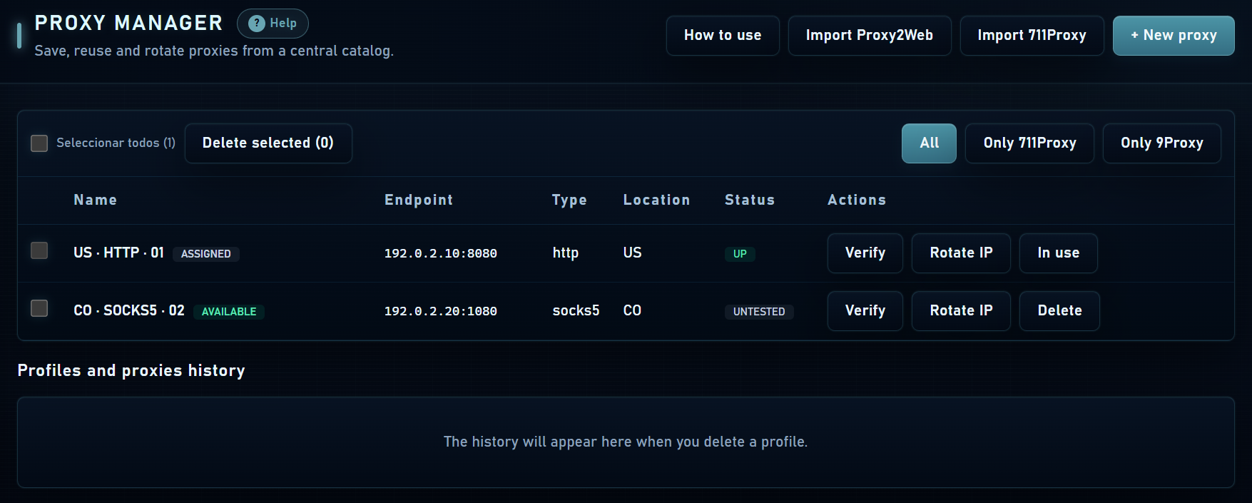 Verify controls and each proxy’s status
